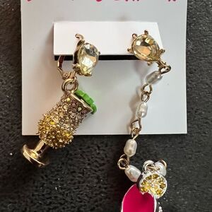 🩷 Betsey Johnson Island Cocktail Mismatched Margaritas Dangle Earrings 🩷
